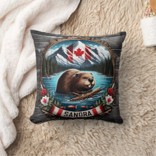 Canadian Beaver Swimming in Clear Mountain Lake Cushion