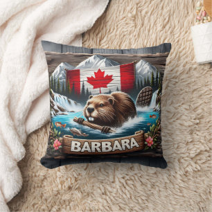 Canadian Beaver Swimming Near Mountain Stream Cushion