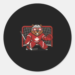 Canadian Beaver Symbol Hockey Goalie Tee 1st July Classic Round Sticker