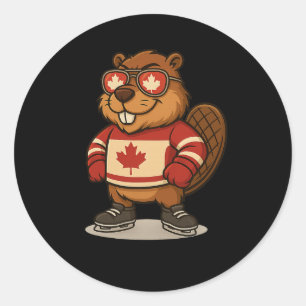 Canadian Beaver Symbol Hockey Shirt 1st July Canad Classic Round Sticker