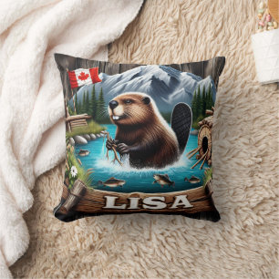 Canadian Beaver The Near Mountain In A Lake Cushion