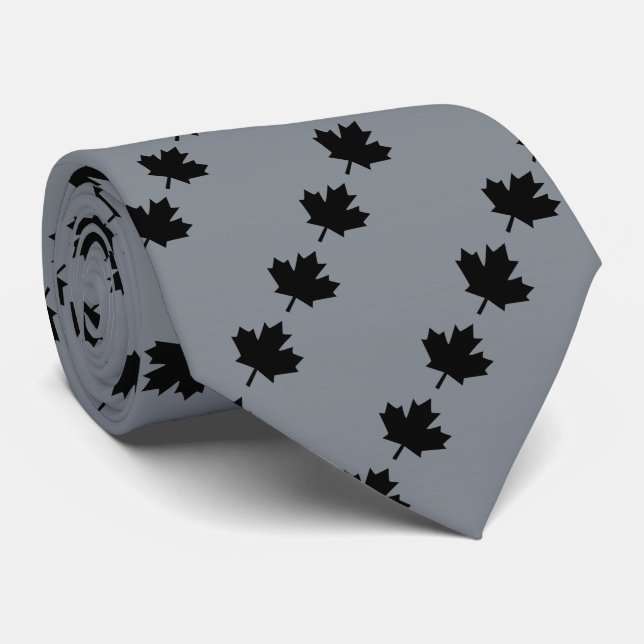 Canadian Black Maple Leaf Graphic Tie (Rolled)