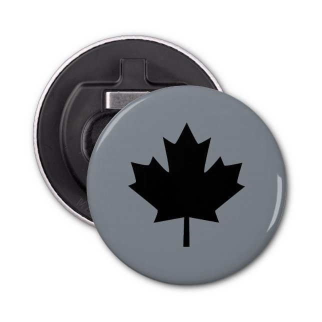 Canadian Black Maple Leaf on Grey Bottle Opener (Front)