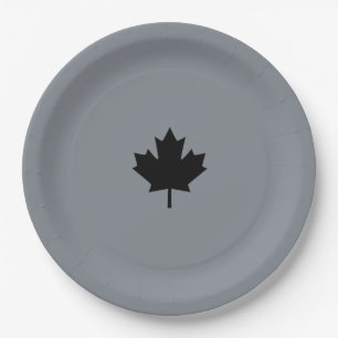 Canadian Black Maple Leaf on Grey Paper Plate