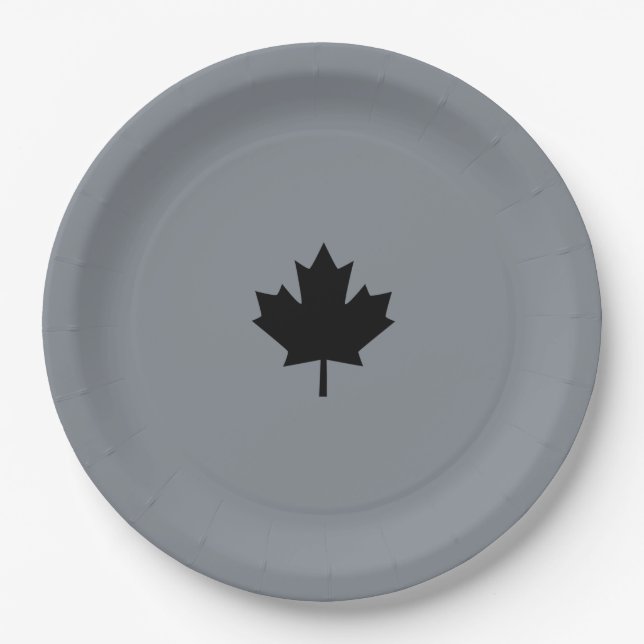 Canadian Black Maple Leaf on Grey Paper Plate (Front)