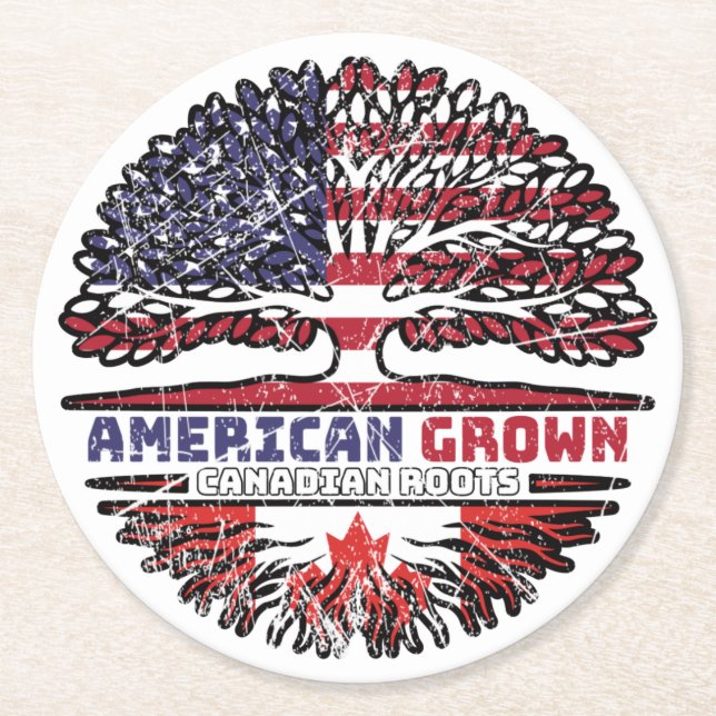 Canadian Canada US American USA United States Tree Round Paper Coaster (Front)