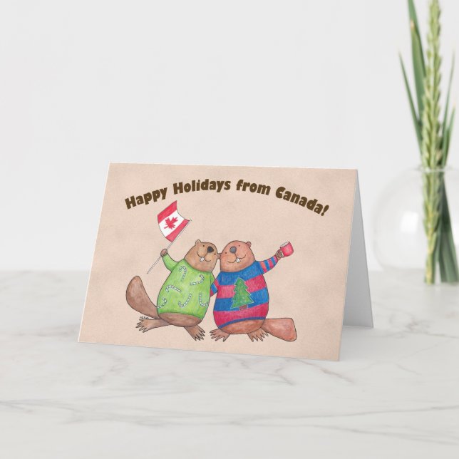 Canadian Christmas Card Beavers Holiday Card (Front)