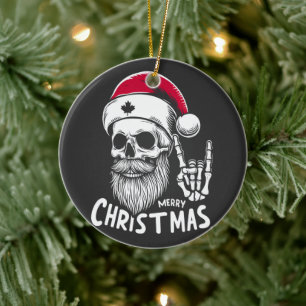 Canadian Christmas Skull Ceramic Ornament