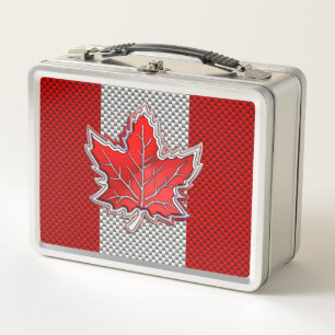 Canadian Chrome Maple Leaf on Carbon Fibre Styles Metal Lunch Box