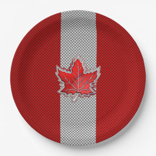 Canadian Chrome Maple Leaf on Carbon Fibre Styles Paper Plate