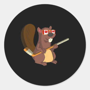 Canadian Cute Animal Gift Beaver Maple Leaf Hockey Classic Round Sticker