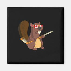 Canadian Cute Animal Gift Beaver Maple Leaf Hockey Magnet