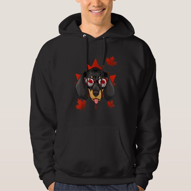 Canadian Dachshund Maple Tree Leaf Canada Flag Wei Hoodie (Front)