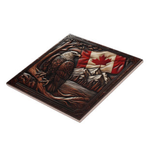 Canadian Eagle Relief Sculpture With Flag Ceramic Tile