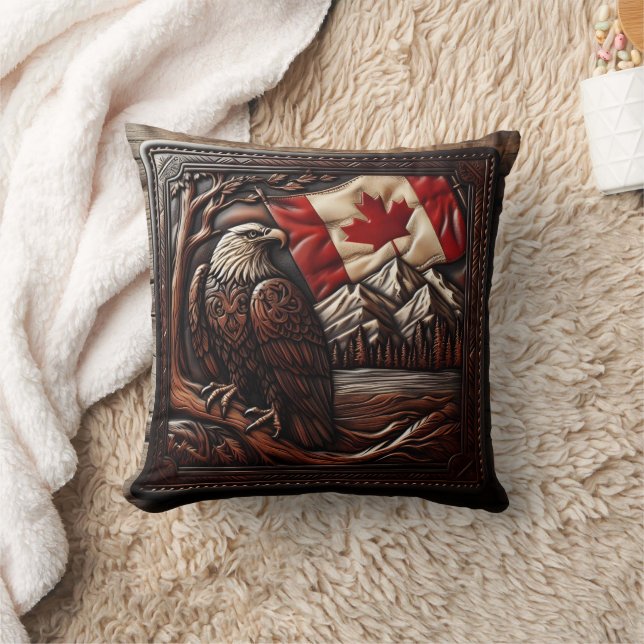 Canadian Eagle Relief Sculpture With Flag Cushion (Blanket)