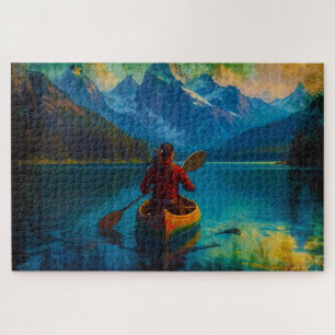 Canadian FIrst Nations Paddler and Canoe Jigsaw Puzzle