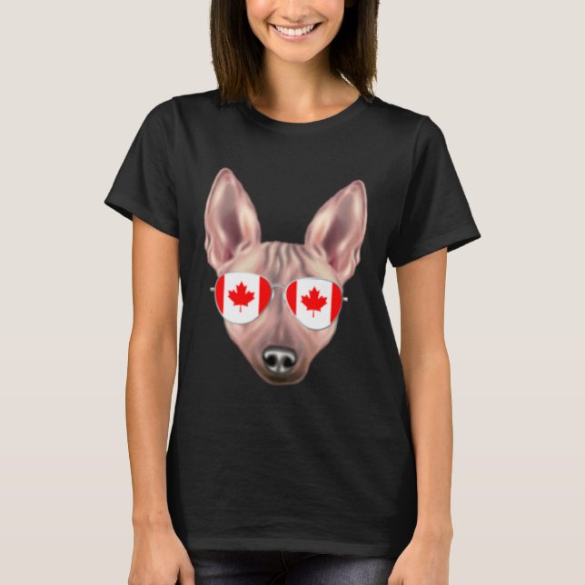 Canadian Flag American Hairless Terrier Dog Canada T-Shirt (Front)