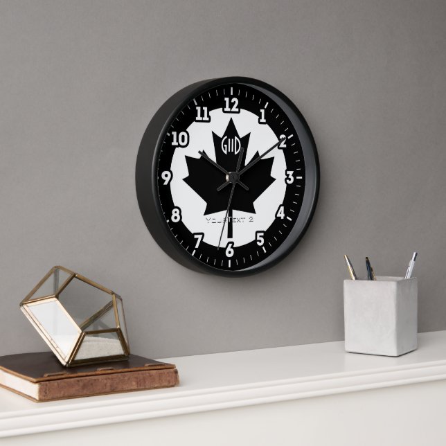 Canadian Flag Black Maple Leaf on a Clock (Office)