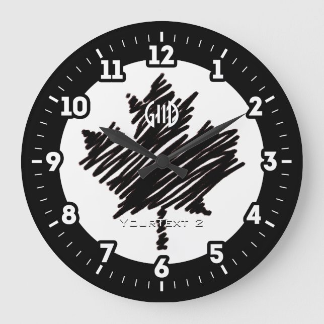 Canadian Flag Black Maple Leaf Personalize It on a Large Clock (Front)