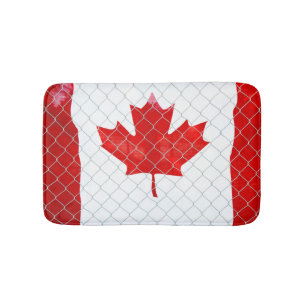 Canadian Flag. Chain Link Fence. Rustic. Cool. Bath Mat
