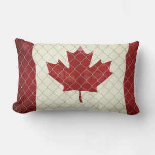 Canadian Flag. Chain Link Fence. Rustic. Cool. Lumbar Cushion