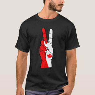 Canadian Flag Hand Peace Sign Funny Happy Canada D T-Shirt