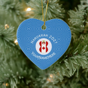 Canadian Flag Hanukkah Angel Name Year Heart Ceramic Ornament