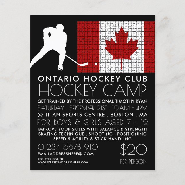 Canadian Flag, Hockey Player, Camp Advertising Flyer (Front)