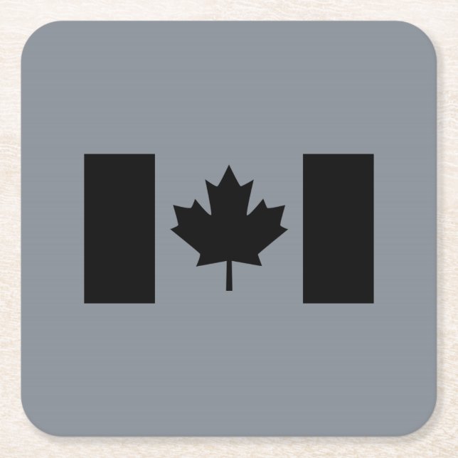 Canadian Flag in Black Decor Square Paper Coaster (Front)