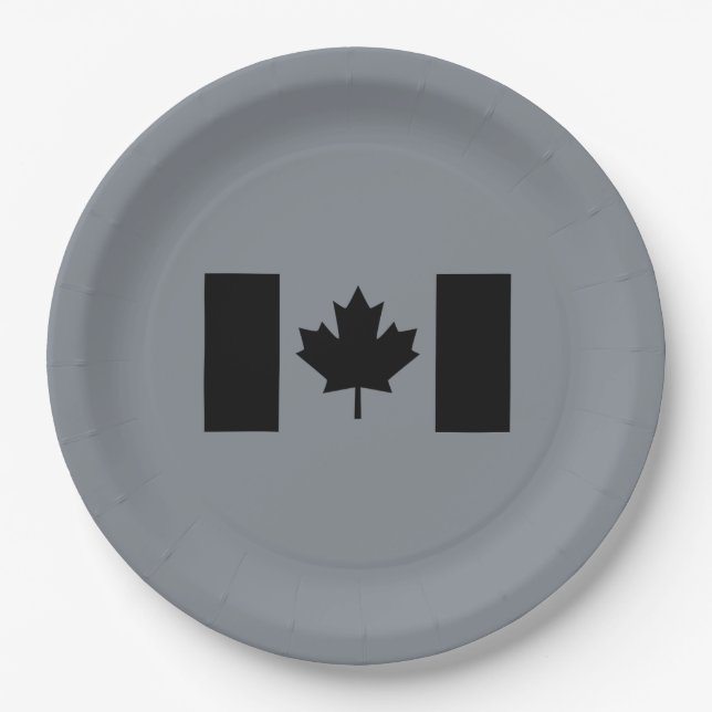 Canadian Flag in Black Design Paper Plate (Front)