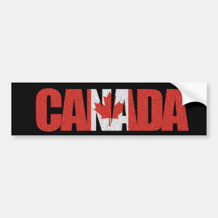 Canadian Flag In "Canada" on Black Bumper Sticker