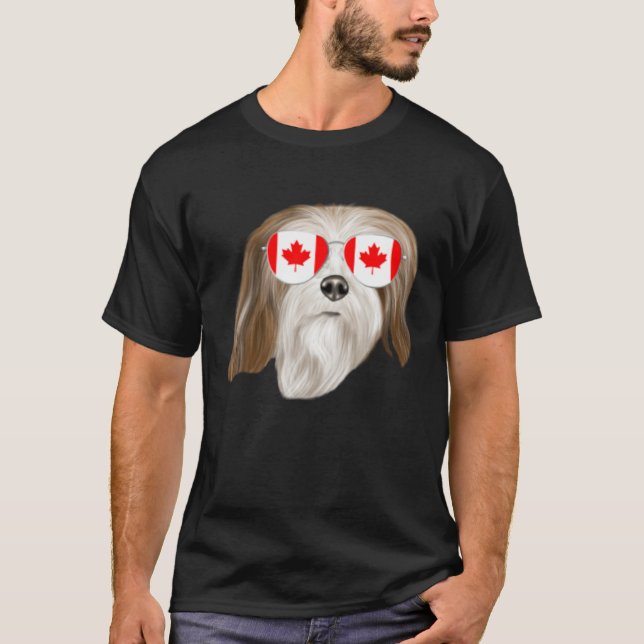 Canadian Flag Lhasa Apsos Dog Canada Pocket T-Shirt (Front)