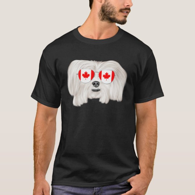 Canadian Flag Maltese Dog Canada Pocket T-Shirt (Front)