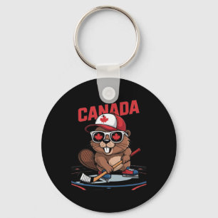 Canadian Flag Maple Leaf Beaver Hockey Stick Sungl Key Ring