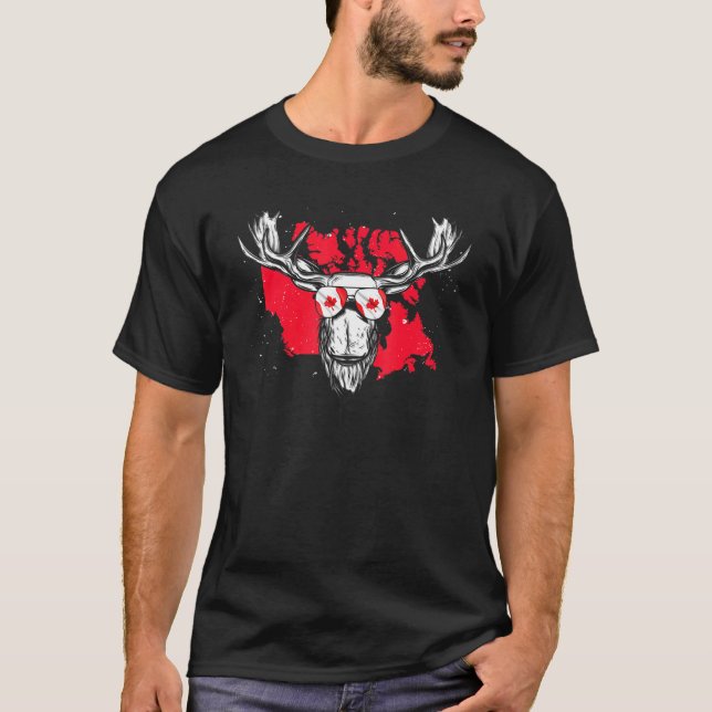 Canadian Flag Maple Leaf Moose Animal Cool Canada T-Shirt (Front)