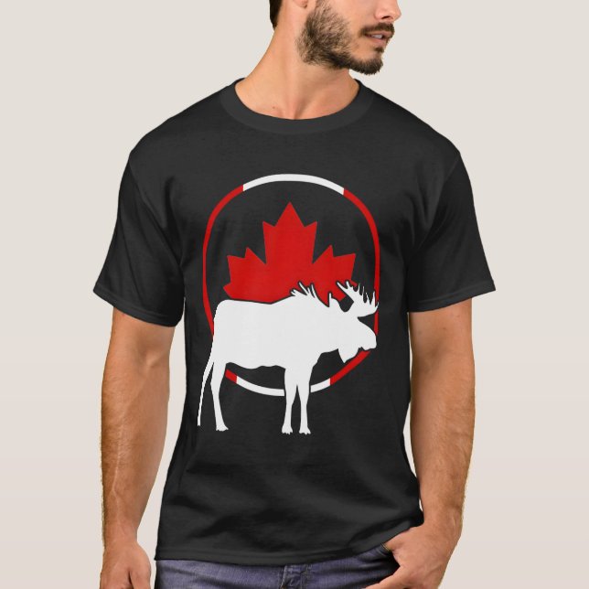 Canadian Flag Maple Leaf Moose Antlers Animal Cana T-Shirt (Front)