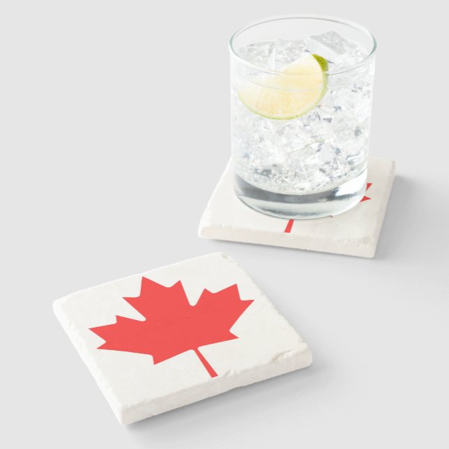 Canadian Flag of Canada Red Maple Leaf Stone Coast Stone Coaster (Side)