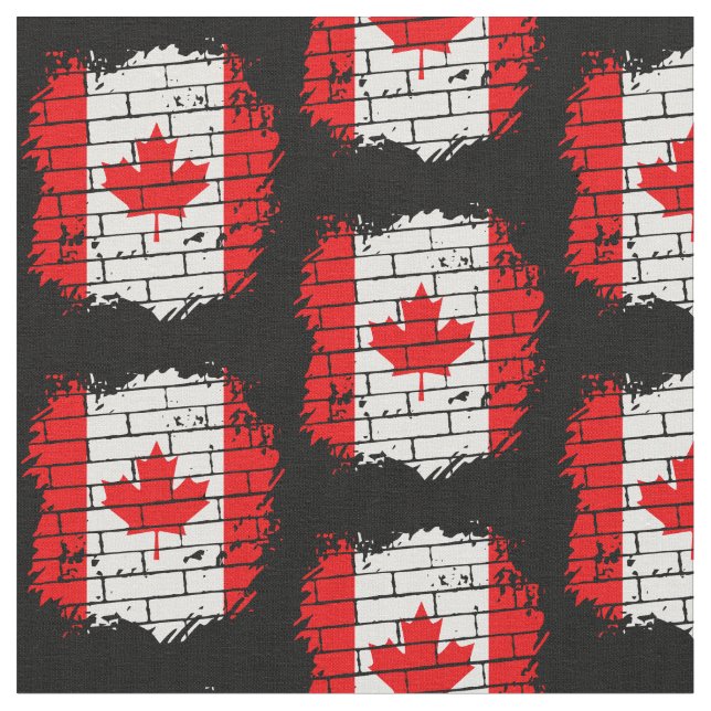Canadian Flag on Brick Wall  Fabric (Close Up)