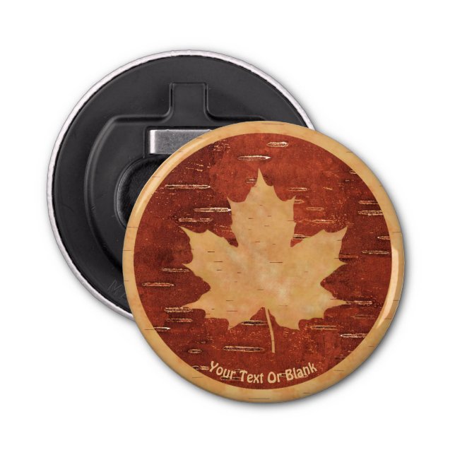 Canadian Flag On Inner Birch Bark Bottle Opener (Front)