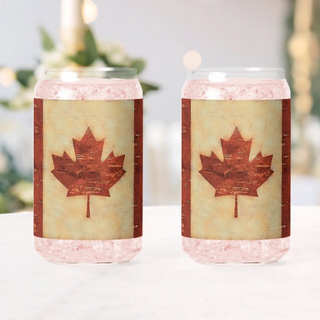 Canadian Flag On Inner Birch Bark Can Glass (Insitu (Wedding))