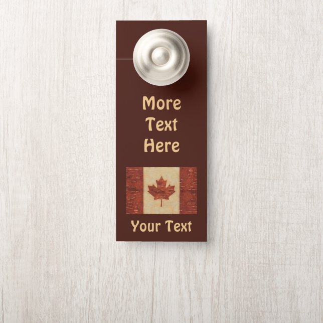 Canadian Flag On Inner Birch Bark Door Hanger (On Knob)