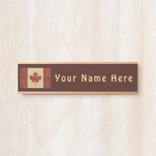 Canadian Flag On Inner Birch Bark Door Sign