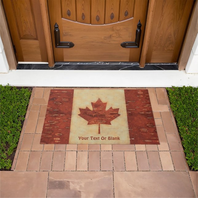 Canadian Flag On Inner Birch Bark Doormat (Outdoor)