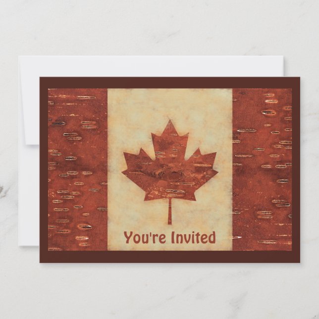 Canadian Flag On Inner Birch Bark Invitation (Front)