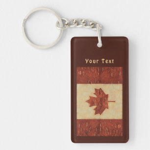 Canadian Flag On Inner Birch Bark Key Ring