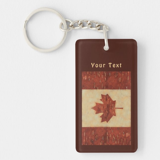 Canadian Flag On Inner Birch Bark Key Ring (Front)