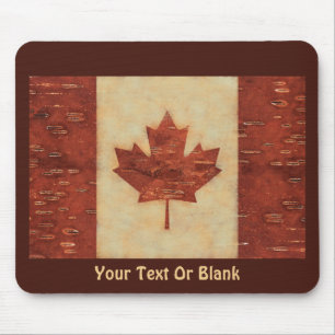 Canadian Flag On Inner Birch Bark Mouse Pad