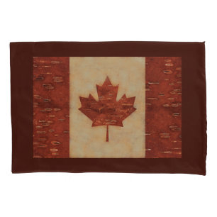 Canadian Flag On Inner Birch Bark Pillowcase