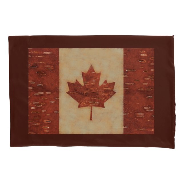 Canadian Flag On Inner Birch Bark Pillowcase (Front)