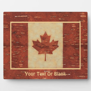 Canadian Flag On Inner Birch Bark Plaque